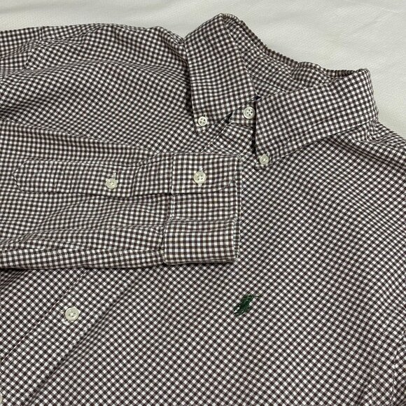 Ralph Lauren Men’s XL Stretch Twill Gingham Shirt Brown White L/S Button-Down - Picture 1 of 6